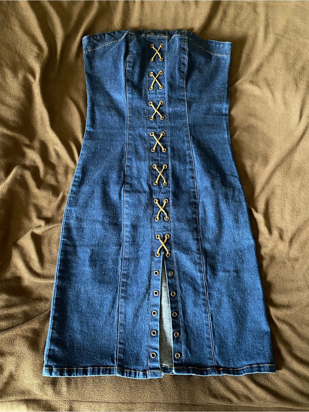 Vintage Y2K SHOUT American Jeans Denim Corset Lace Up Mini Dress M